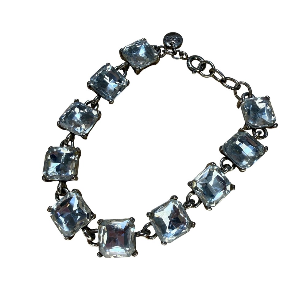 LOFT Crystal Link Bracelet Silver Tone Statement Bridal Formal Elegant